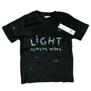 Omami Mini Light Always Wins Black Embroidered Kids T-Shirt size 12 NEW Tags
